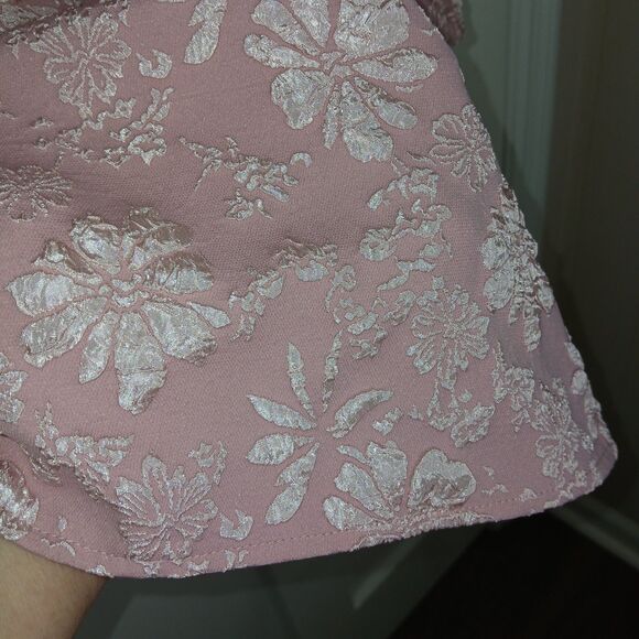 Coquette Pink Floral Jacquard Mini Dress Lace Up Corset Back Sexy Romantic NWT L - Picture 7 of 16